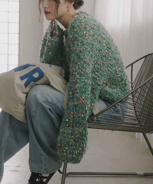 210nouve（トゥージュヌーブ）の「ミックスカラー オーバーサイズ クロップド丈 ニット（ニット/セーター・レディース・ブラウン/グリーン/ベージュ/ネイビー・FREE）」の15枚目の写真