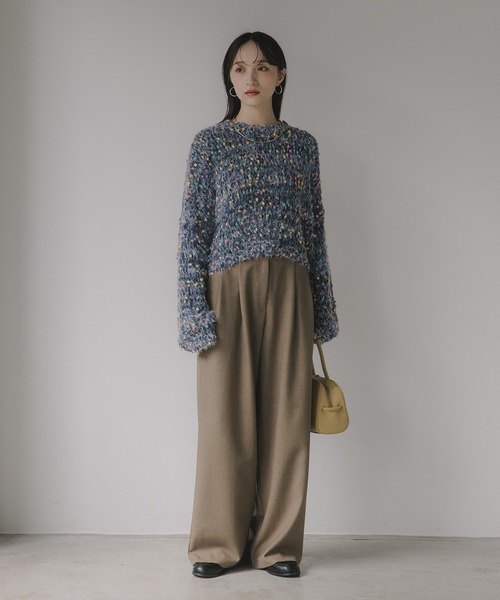210nouve（トゥージュヌーブ）の「ミックスカラー オーバーサイズ クロップド丈 ニット（ニット/セーター・レディース・ブラウン/グリーン/ベージュ/ネイビー・FREE）」の21枚目の写真