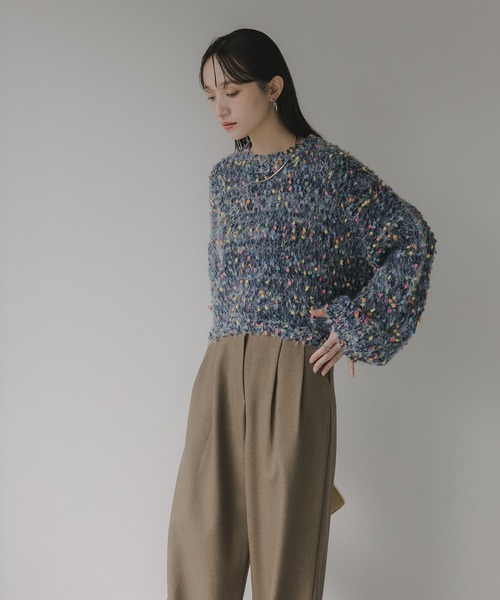 210nouve（トゥージュヌーブ）の「ミックスカラー オーバーサイズ クロップド丈 ニット（ニット/セーター・レディース・ブラウン/グリーン/ベージュ/ネイビー・FREE）」の22枚目の写真