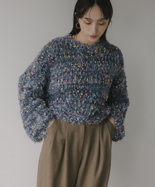 210nouve（トゥージュヌーブ）の「ミックスカラー オーバーサイズ クロップド丈 ニット（ニット/セーター・レディース・ブラウン/グリーン/ベージュ/ネイビー・FREE）」の8枚目の写真