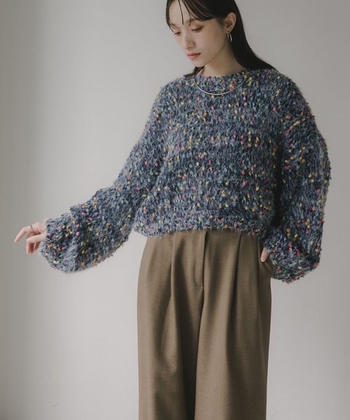 210nouve（トゥージュヌーブ）の「ミックスカラー オーバーサイズ クロップド丈 ニット（ニット/セーター・レディース・ブラウン/グリーン/ベージュ/ネイビー・FREE）」の10枚目の写真