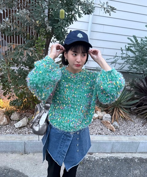 ミックスカラー オーバーサイズ クロップド丈 ニット（ニット/セーター