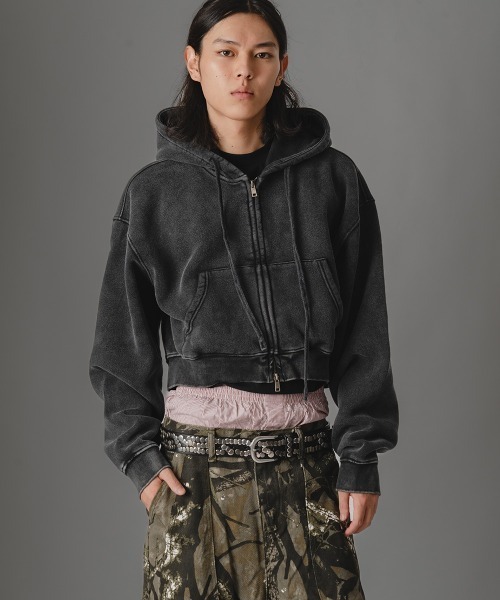 ピグメントダブルジップフーディー【短丈】 ADAMASTE パーカー double zip short hoodie - ダブルジップショート
