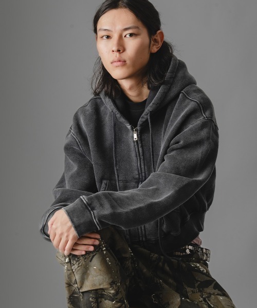 セール】ピグメントダイショート丈ダブルジップパーカー（パーカー