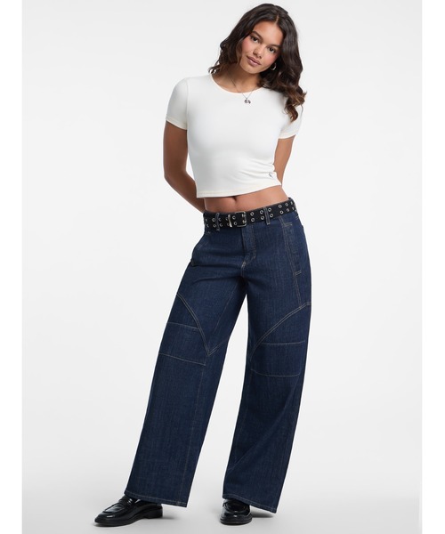 Guess(ゲス)の「GUESS Originals Seamed Wide Leg デニムパンツ ワイドジーンズ(デニムパンツ・レディース・ダークインディゴブルー・24inch/26inch)」の4枚目の写真