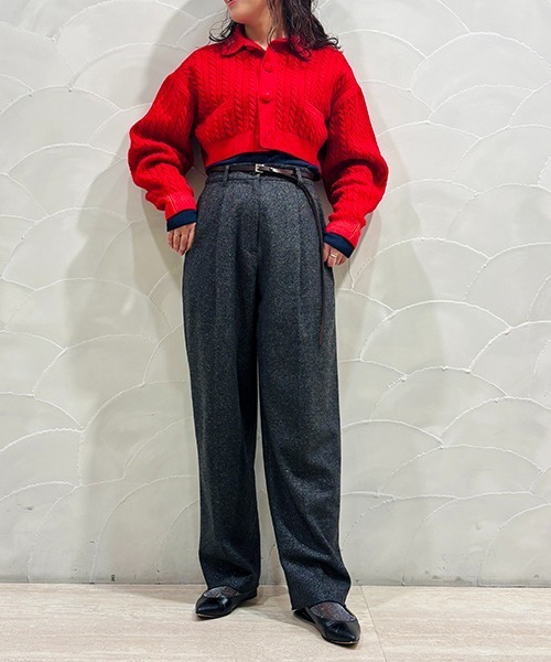CURRENTAGE(カレンテージ)の「【CURRENTAGE/カレンテージ】Cable short knit(カーディガン/ボレロ・レディース・レッド/キャメル/ブルー/グレー・FREE)」の4枚目の写真