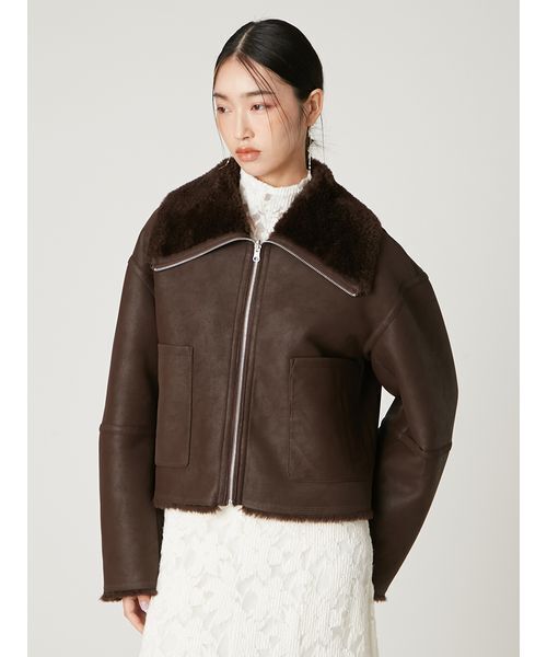 FRAY I.D(フレイアイディー)の「ボンディングリバーシブルショートジャケット(ブルゾン・レディース・モカ/マルチ/アニマル・F)」の12枚目の写真