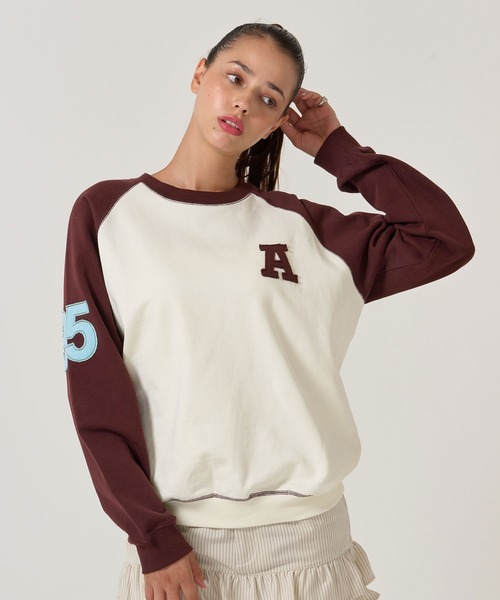 TINA:JOJUN(ティーナジョジュン)の「バイカラー ラグラン スウェット TINA:JOJUN(スウェット・レディース・ネイビー/バーガンディー・M)」の6枚目の写真