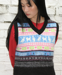 KITTY RONRON FAIR ISLE KNIT VEST BLACK