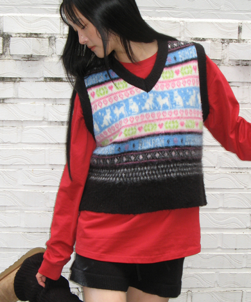 RONRON(ロンロン)の「KITTY RONRON FAIR ISLE KNIT VEST BLACK(ベスト・レディース・その他・FREE)」の4枚目の写真