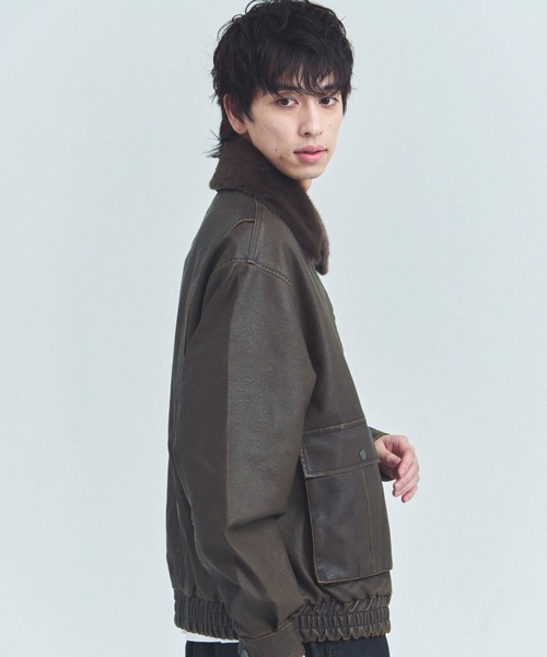JACKROSE(ジャックローズ)の「JE-ビンテージPU 衿ファー脱着フライトブルゾン(ブルゾン・メンズ・ブラック/ブラウン・M/L)」の22枚目の写真
