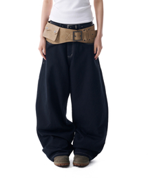 Leather Mixed Cotton Pants (Black)