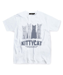 ネイビーアスキーネコプリントTシャツホワイト