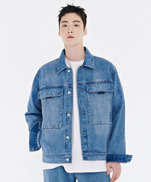 共用ポケットディテールデニムジャケット-CARU1211B0N（デニム