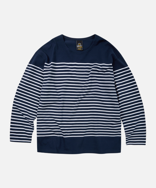 FRIZMWORKS(フリズムワークス)の「PATCH STRIPE BOAT NECK 004 _ NAVY(Tシャツ/カットソー・メンズ・その他・SMALL/MEDIUM/LARGE/X-LARGE)」の2枚目の写真