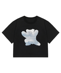 [ウーマン]ビッグクラウドベアスマイルクロップ半袖Tシャツ_ブラック