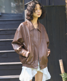 THE GREEN LAB（ザグリーンラボ）の「FAUX LEATHER OVERFIT JACKET [BROWN]（ライダースジャケット）」
