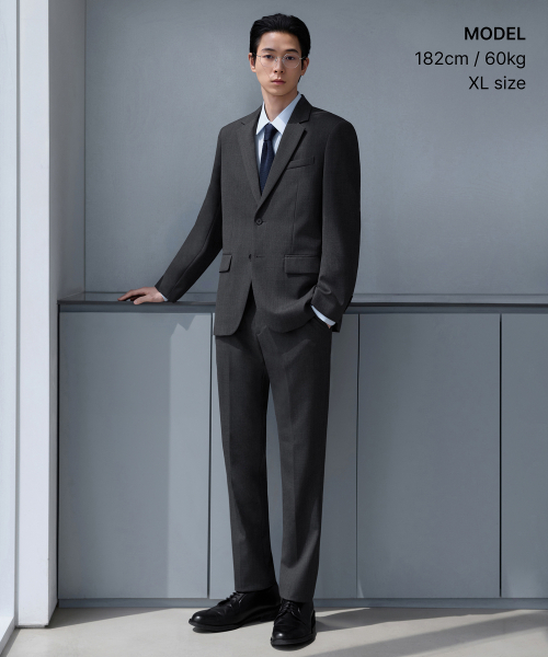MUSINSA STANDARD（ムシンサスタンダード）の「ウールブレンドリラックスベーシックブレザー[ミディアムグレー]（テーラードジャケット・メンズ・その他・MEDIUM/LARGE/X-LARGE/XX-LARGE）」の2枚目の写真