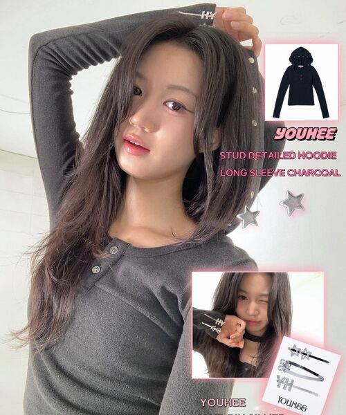 YOUHEE（ユヒ）の「STUD DETAILED HOODIE LONG SLEEVE CHARCOAL（パーカー・レディース・その他・SMALL/MEDIUM）」の22枚目の写真