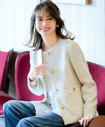 レディースのノーカラージャケット（ベージュ系）ファッション通販