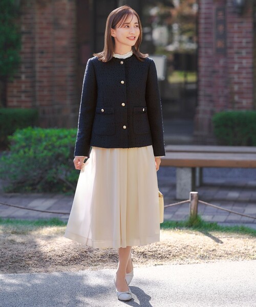 ANY SIS（エニィスィス）の「ノーカラーフリンジツイード ジャケット（ノーカラージャケット・レディース・ライトグレー系6/ネイビー系/ベージュ系6・LARGE/MEDIUM/SMALL）」の8枚目の写真