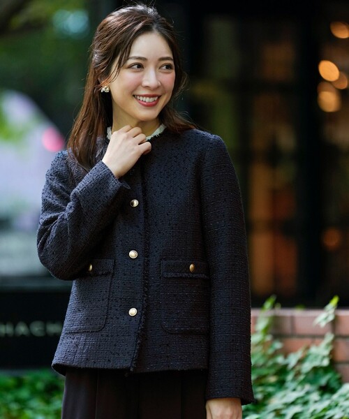 ANY SIS（エニィスィス）の「ノーカラーフリンジツイード ジャケット（ノーカラージャケット・レディース・ライトグレー系6/ネイビー系/ベージュ系6・LARGE/MEDIUM/SMALL）」の9枚目の写真