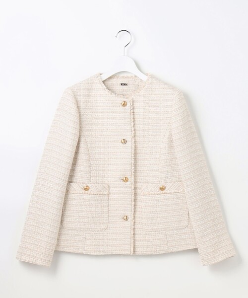 ノーカラーフリンジツイード ジャケット（ノーカラージャケット）｜ANY