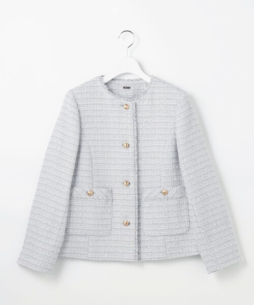 ANY SIS（エニィスィス）の「ノーカラーフリンジツイード ジャケット（ノーカラージャケット・レディース・ライトグレー系6/ネイビー系/ベージュ系6・LARGE/MEDIUM/SMALL）」の19枚目の写真