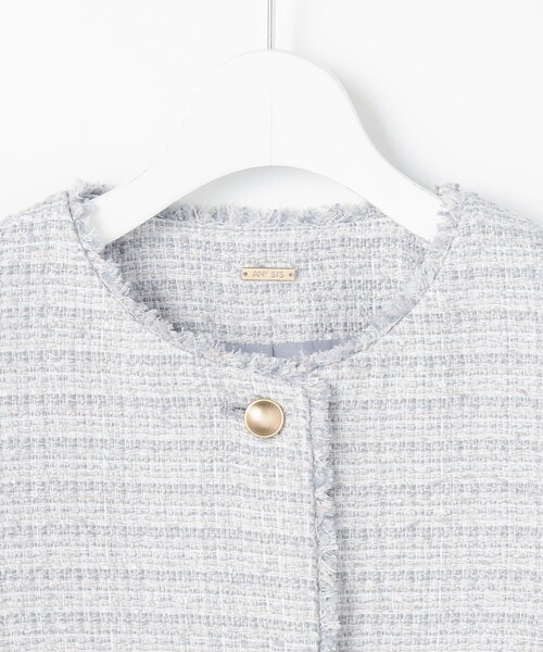 ANY SIS（エニィスィス）の「ノーカラーフリンジツイード ジャケット（ノーカラージャケット・レディース・ライトグレー系6/ネイビー系/ベージュ系6・LARGE/MEDIUM/SMALL）」の21枚目の写真