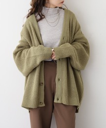 モヘアタッチ起毛オーバサイズVニットカーディガン