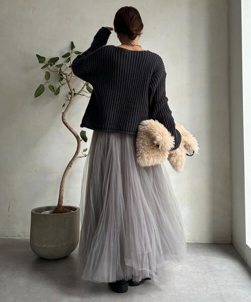 DouDou（ドゥドゥ）の「メタルビッグボタンローゲージカーディガン（カーディガン/ボレロ・レディース・チャコールグレー/レッド/オフホワイト・FREE）」の17枚目の写真