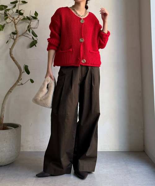 DouDou（ドゥドゥ）の「メタルビッグボタンローゲージカーディガン（カーディガン/ボレロ・レディース・チャコールグレー/レッド/オフホワイト・FREE）」の22枚目の写真