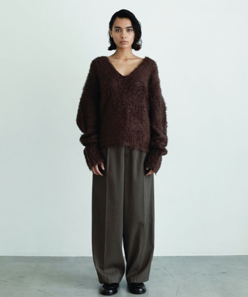 ETRE TOKYO(エトレトウキョウ)の「SANTEヘアリーシルクVネックニットプルオーバー(ニット/セーター・レディース・ミント/オフホワイト/ブラウン・FREE)」の7枚目の写真