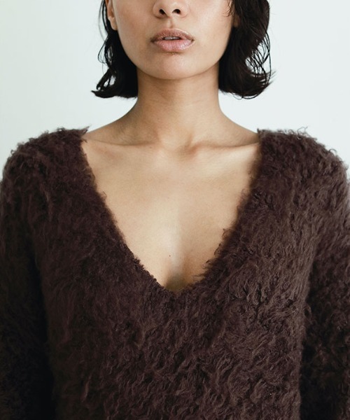 ETRE TOKYO(エトレトウキョウ)の「SANTEヘアリーシルクVネックニットプルオーバー(ニット/セーター・レディース・ミント/オフホワイト/ブラウン・FREE)」の9枚目の写真