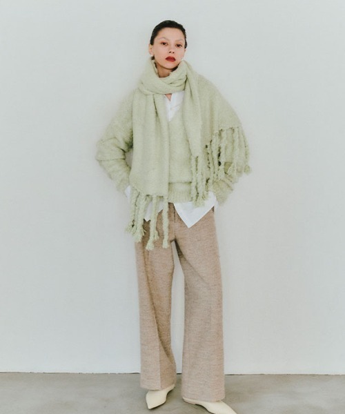 ETRE TOKYO(エトレトウキョウ)の「SANTEヘアリーシルクVネックニットプルオーバー(ニット/セーター・レディース・ミント/オフホワイト/ブラウン・FREE)」の4枚目の写真