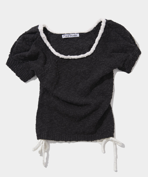 PLACE STUDIO（プレイススタジオ）の「サイドリボンストラップポイントパフ半袖ニットトップ [アイボリー]（ニット/セーター・レディース・アイボリー・FREE）」の2枚目の写真