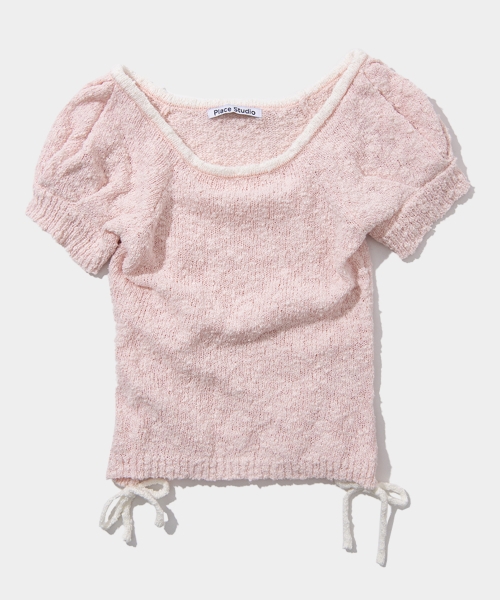 PLACE STUDIO（プレイススタジオ）の「サイドリボンストラップポイントパフ半袖ニットトップ [アイボリー]（ニット/セーター・レディース・アイボリー・FREE）」の3枚目の写真
