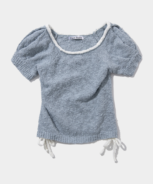 PLACE STUDIO（プレイススタジオ）の「サイドリボンストラップポイントパフ半袖ニットトップ [アイボリー]（ニット/セーター・レディース・アイボリー・FREE）」の4枚目の写真