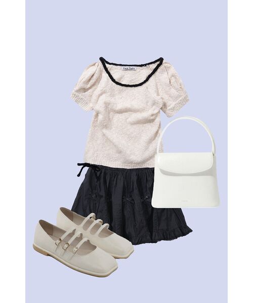 PLACE STUDIO（プレイススタジオ）の「サイドリボンストラップポイントパフ半袖ニットトップ [アイボリー]（ニット/セーター・レディース・アイボリー・FREE）」の7枚目の写真