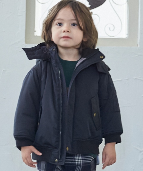 petit main(프티 마인)의 「【세탁할 수 있는】MA1풍 후드 분리 재킷(블루존)」｜블랙