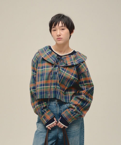 eL（エル）の「【eL】2Way Check Big Collar Shirt/613131（シャツ/ブラウス・レディース・レッド系その他/グリーン系その他・FREE）」の2枚目の写真