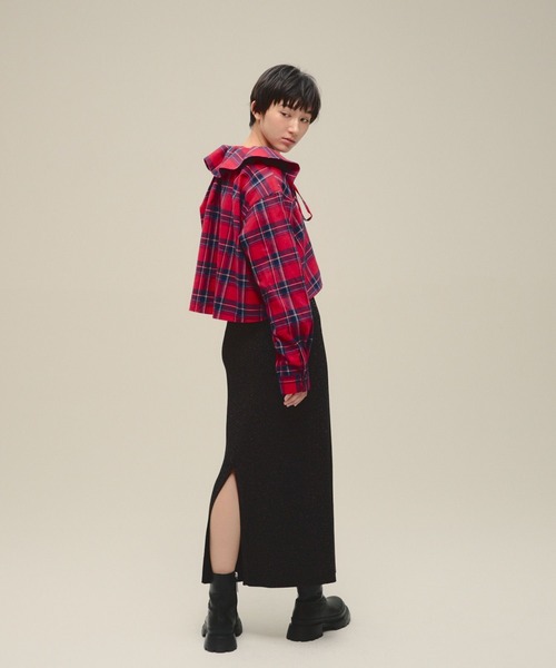 eL（エル）の「【eL】2Way Check Big Collar Shirt/613131（シャツ/ブラウス・レディース・レッド系その他/グリーン系その他・FREE）」の4枚目の写真