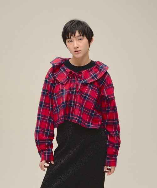eL（エル）の「【eL】2Way Check Big Collar Shirt/613131（シャツ/ブラウス・レディース・レッド系その他/グリーン系その他・FREE）」の6枚目の写真