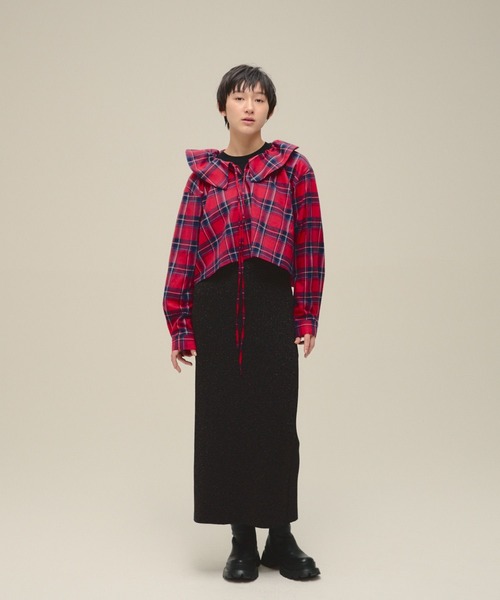 eL（エル）の「【eL】2Way Check Big Collar Shirt/613131（シャツ/ブラウス・レディース・レッド系その他/グリーン系その他・FREE）」の3枚目の写真
