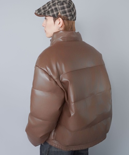 セール】短丈中綿フェイクダウンジャケット/合皮素材/ユニセックス