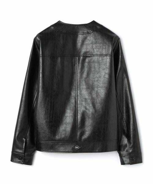 ノーカラー フォックスレザー ジャケット_BLACK（ライダースジャケット