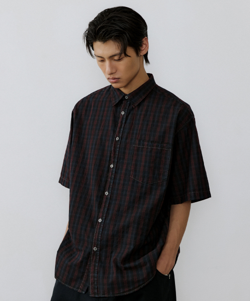 ENDOOR(エンドア)の「Vintage check 1/2 shirt (vtg red)(シャツ/ブラウス・メンズ・ワインレッド・1/2)」の1枚目の写真