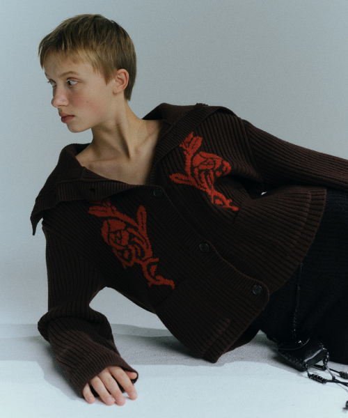 EN OR(エンオール)の「MARINE COLLAR JACQUARD CARDIGAN - BROWN(ニット/セーター・レディース・その他・F)」の4枚目の写真