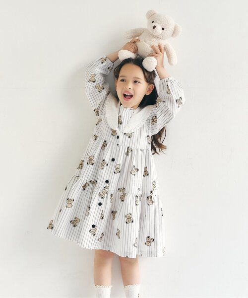 apres les cours（アプレレクール）の「tiny bear フォーマルワンピース（ワンピース・キッズ・ネイビー/ストライプ・80/90/100/110/120）」の2枚目の写真
