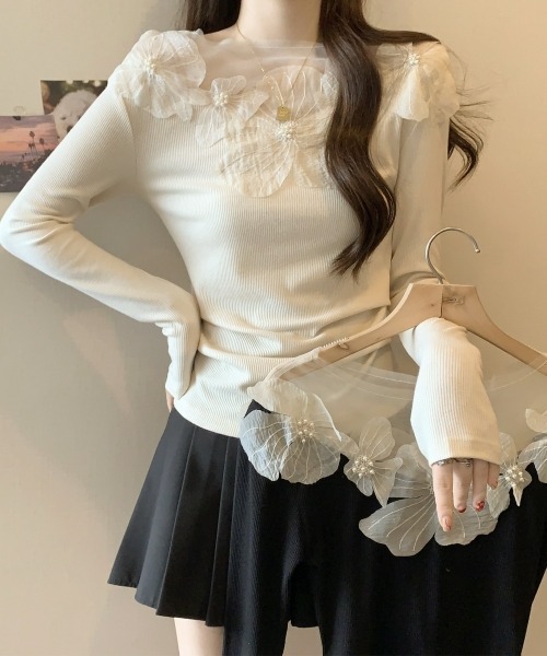 gossip!ロサンゼルス(ゴシップロサンゼルス)の「【Y2Kガーリー】レトロチュールレースクルーネック長袖Tシャツ(シャツ/ブラウス・レディース・オフホワイト/ブラック・FREE)」の20枚目の写真